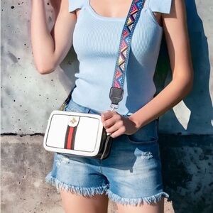 PU Leather Crossbody Bag with Bee Design, Two Detachable Straps, Zipper Closure